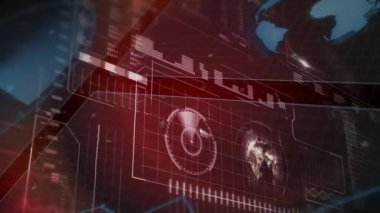 Dünya üzerindeki veri işleme ve diyagramlarının animasyonu. Küresel iş ve dijital arayüz kavramı dijital olarak oluşturulmuş video.