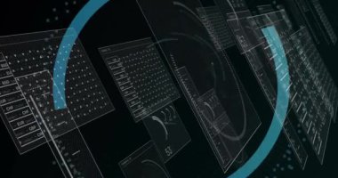 Asma kilit simgesinin animasyonu, veri işleme ile tarama. Küresel iş, bağlantılar, hesaplama ve veri işleme kavramı dijital olarak oluşturulmuş video.