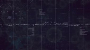 Veri akışının animasyonu ve kara arkaplan verilerinin işlenmesi. Veri, bağlantı, ağ, işleme, dijital arayüz ve iletişim, dijital olarak oluşturulmuş video.