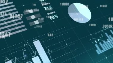 Karanlık arka planda finansal veri işleme animasyonu. Küresel finans, iş, bağlantılar, hesaplama ve veri işleme kavramı dijital olarak oluşturulmuş video.