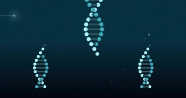 Işık noktalarının üzerindeki DNA iplikçiklerinin animasyonu. Küresel bilim, teknoloji ve dijital arayüz kavramı dijital olarak oluşturulmuş video.