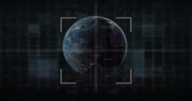 Tüm dünyada işaret ve veri işleme animasyonları. Küresel finans, iş, bağlantılar, hesaplama ve veri işleme kavramı dijital olarak oluşturulmuş video.