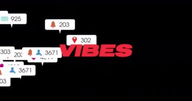 Siyah arkaplandaki sosyal medya bildirimleri üzerine kırmızı renkli titreşimlerin animasyonu. Sosyal ağ, veri, dijital arayüz ve küresel iletişim, dijital olarak oluşturulmuş video.