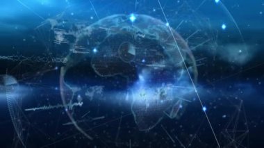 Tüm dünyada dijital veri işleme animasyonu. Küresel finans, iş, bağlantılar, hesaplama ve veri işleme kavramı dijital olarak oluşturulmuş video.
