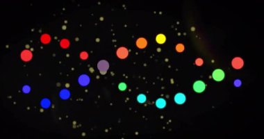 Renkli DNA iplikçiklerinin ve siyah arkaplanda ışık lekelerinin canlandırılması. Sosyal medya ve şablon kavramı dijital olarak oluşturulmuş video.