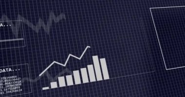 Karanlık arka planda finansal veri işleme animasyonu. Küresel finans, iş, bağlantılar, hesaplama ve veri işleme kavramı dijital olarak oluşturulmuş video.