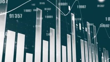 Karanlık arka planda finansal veri işleme animasyonu. Küresel finans, iş, bağlantılar, hesaplama ve veri işleme kavramı dijital olarak oluşturulmuş video.