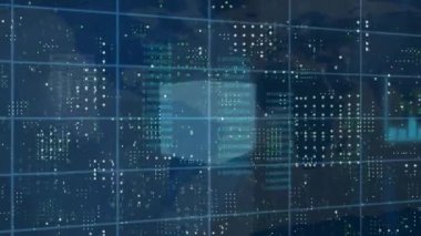 Karanlık arka planda veri işleme animasyonu. Küresel finans, iş, bağlantılar, hesaplama ve veri işleme kavramı dijital olarak oluşturulmuş video.