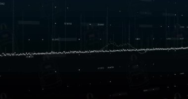 Siyah arka planda finansal veri işleme animasyonu. Küresel iş, finans, bilgisayar ve dijital arayüz kavramı dijital olarak oluşturulmuş video.