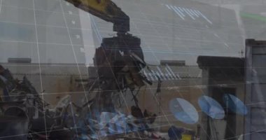 Çöl üzerinde finansal veri işleme animasyonu. Küresel finans, iş, bağlantılar, hesaplama ve veri işleme kavramı dijital olarak oluşturulmuş video.