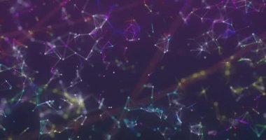 Siyah arkaplanda hareket eden renkli şekillerin canlandırması. Küresel teknoloji ve dijital arayüz konsepti dijital olarak oluşturulmuş video.