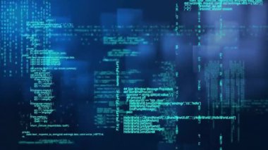 Karanlık arka planda finansal veri işleme animasyonu. Küresel finans, iş, bağlantılar, hesaplama ve veri işleme kavramı dijital olarak oluşturulmuş video.