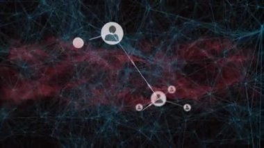 Şekiller üzerindeki simgelerle bağlantı ağının animasyonu. Küresel teknoloji ve dijital arayüz konsepti dijital olarak oluşturulmuş video.