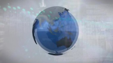 İkili kodlama üzerine diyagram ve küre animasyonu. Küresel teknoloji ve dijital arayüz konsepti dijital olarak oluşturulmuş video.