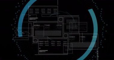 Asma kilit simgesinin animasyonu, veri işleme ile tarama. Küresel iş, bağlantılar, hesaplama ve veri işleme kavramı dijital olarak oluşturulmuş video.