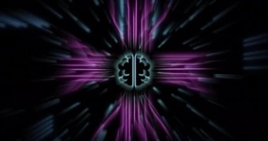 Ai beyninin animasyonu, siyah arkaplan üzerinde veri işleme olan devre kartı. Dijital olarak oluşturulmuş küresel bağlantılar, hesaplama, dijital arayüz ve veri işleme kavramı.