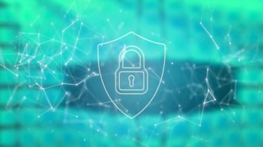 Şekiller üzerinde asma kilit bağlantısı ağının animasyonu. Küresel iş ve dijital arayüz kavramı dijital olarak oluşturulmuş video.