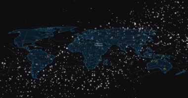 Dünya haritası üzerinde DNA ipliği ve veri işleme animasyonu. Küresel bilim, bağlantılar, hesaplama ve veri işleme kavramı dijital olarak oluşturulmuş video.