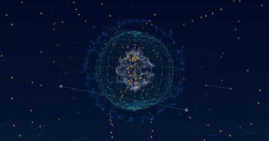 Siyah arkaplanda ışık ve küre animasyonu. Işık, renk, hareket ve arkaplan kavramı dijital olarak oluşturulmuş video.