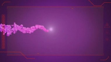 Mor arkaplanda dijital veri işleme animasyonu. Dijital olarak oluşturulmuş küresel bağlantılar, hesaplama ve veri işleme kavramı.