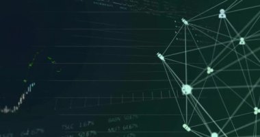 Siyah arkaplanda işlem gören tıbbi simgelerin oluşturduğu ağın animasyonu. Veri, bağlantı, sağlık, finans, dijital arayüz ve iletişim, dijital olarak oluşturulmuş video.