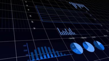 Siyah arka planda finansal veri işleme animasyonu. Küresel iş, finans, bilgisayar ve dijital arayüz kavramı dijital olarak oluşturulmuş video.