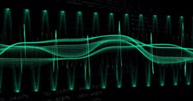 Siyah arkaplan üzerinde veri işleme animasyonu. Küresel finans, iş, bağlantılar, hesaplama ve veri işleme kavramı dijital olarak oluşturulmuş video.