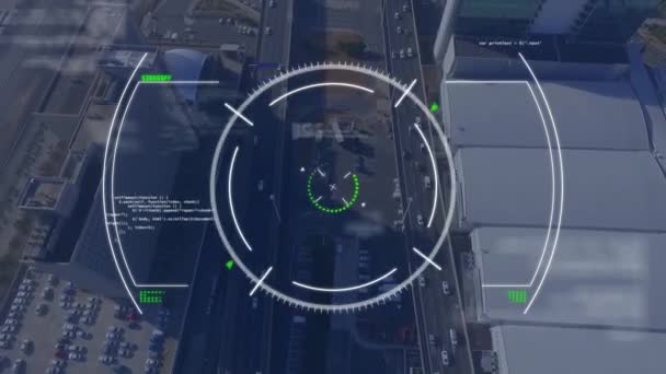 Animación Del Procesamiento Datos Escaneo Alcance Sobre Paisaje Urbano Tecnología — Vídeo de stock
