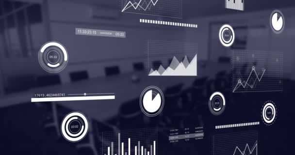 Animación Del Procesamiento Datos Financieros Través Oficinas Vacías Finanzas Globales — Vídeo de stock