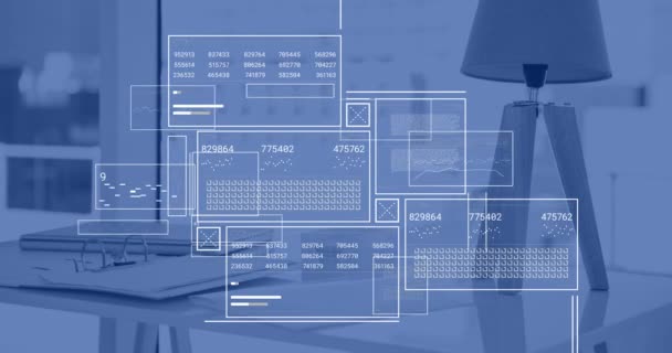 Анимация Обработки Данных Рабочем Месте Офисе Мировые Финансы Бизнес Связи — стоковое видео