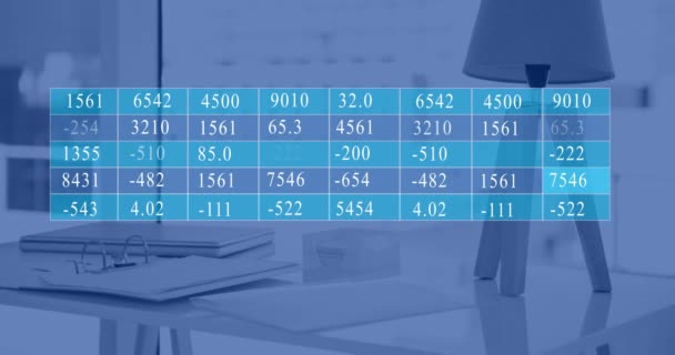 Animação Processamento Dados Sobre Estação Trabalho Escritório Conceito Finanças Globais — Vídeo de Stock