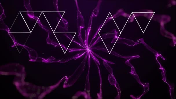 Анімація Білих Трикутників Над Фіолетовими Фігурами Чорному Тлі Глобальна Технологія — стокове відео