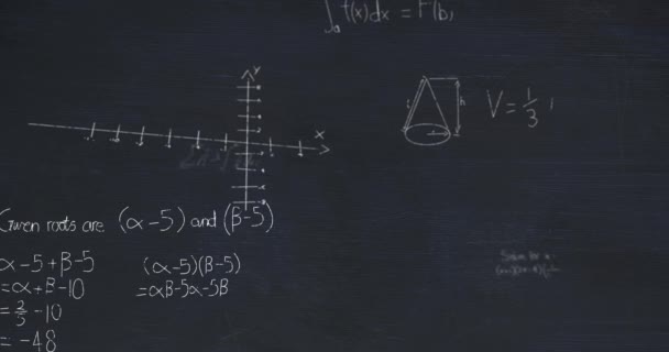 Animation Von Schichten Mathematischer Formeln Und Gleichungen Über Schwarzer Tafel — Stockvideo