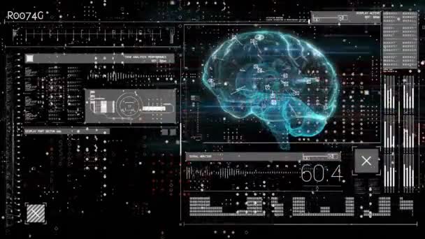Animação Cérebro Humano Processamento Dados Sobre Fundo Escuro Conceito Finanças — Vídeo de Stock