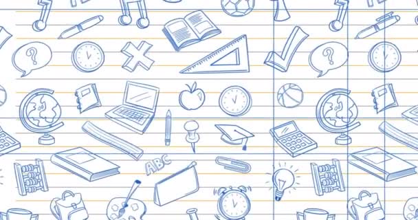Анімація Наукового Тексту Над Шкільними Іконками Глобальна Освіта Наука Язки — стокове відео