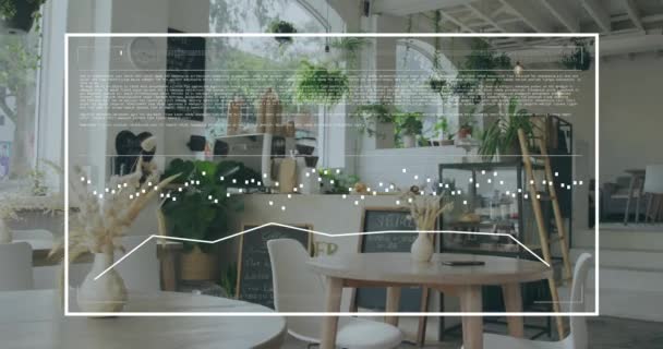 Animatie Van Verwerking Van Gegevens Cafe Met Veel Planten Potten — Stockvideo