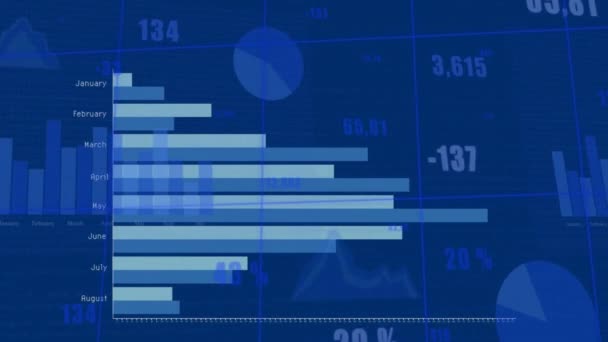 蓝色背景下的财务数据处理动画 全球金融 计算和数据处理概念 — 图库视频影像