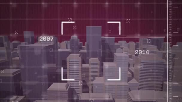 Animation Der Datenverarbeitung Und Scanner Über Das Stadtbild Globale Technologie — Stockvideo