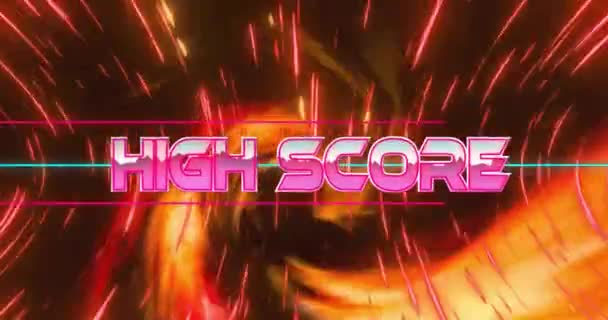 Animation High Score Text Neon Pattern Background Global Video Game — Stock Video