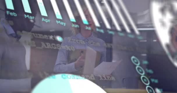 Animatie Van Verwerking Van Financiële Gegevens Diverse Zakenmensen Functie Wereldwijd — Stockvideo