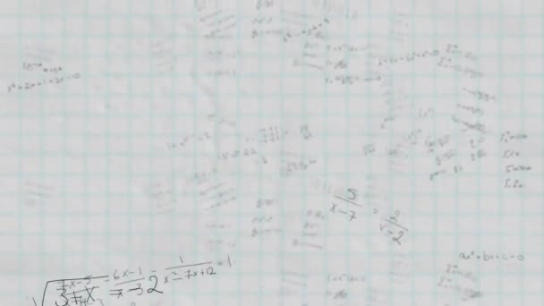 Animação Processamento Dados Matemáticos Sobre Fundo Papel Branco Conceito Ciência — Vídeo de Stock