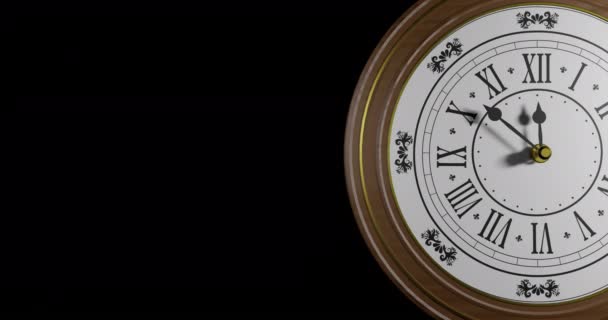 Анимация Ретро Часов Показывающих Полночь Чёрном Фоне Новый Год Новый — стоковое видео