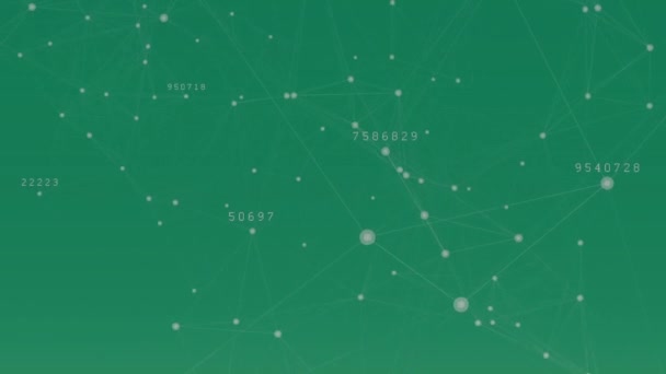 Анімація Мережі Язків Чисел Зеленому Фоні Глобальні Єднання Обчислення Концепція — стокове відео