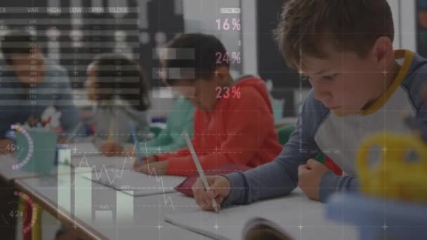 Animation Charts Processing Data Diverse Male Teacher Schoolchildren Working Class — Stock Video