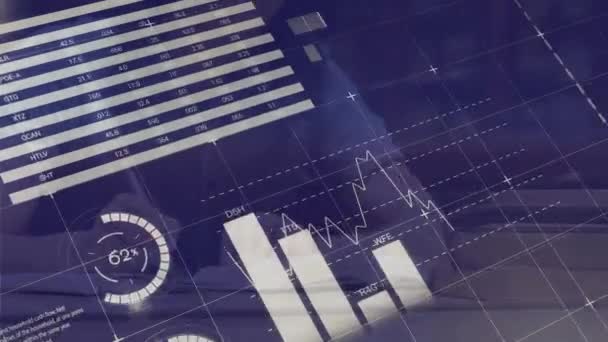 Animace Zpracování Finančních Dat Nad Bělošským Studentem Globální Finance Obchod — Stock video