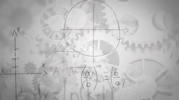 Animation Traitement Données Mathématiques Sur Des Rouages Sur Fond Gris — Video