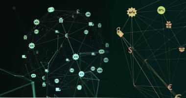 Siyah arkaplandaki bağlantı ağının resmi. iletişim teknolojisi, veri paylaşımı ve dijital arayüz konsepti dijital olarak oluşturulmuş görüntü.