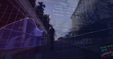 Şehir manzarası üzerinde veri işleme resmi. küresel iş ve dijital arayüz kavramı dijital olarak oluşturulmuş görüntü.