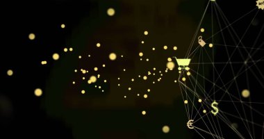 Siyah arkaplandaki bağlantı ağının resmi. iletişim teknolojisi, veri paylaşımı ve dijital arayüz konsepti dijital olarak oluşturulmuş görüntü.