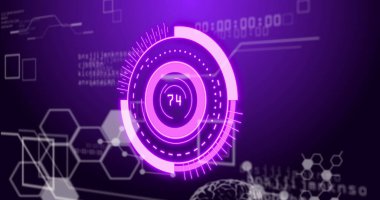 Veri işleme üzerindeki tarama ve moleküllerin görüntüsü. Küresel teknoloji, çevrimiçi güvenlik ve dijital arayüz kavramı dijital olarak oluşturulmuş görüntü.